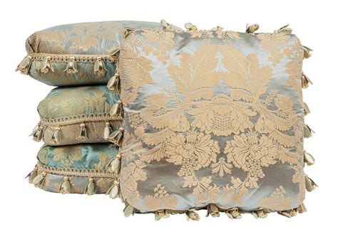 Lot Four Napoleon Blue Damask Silk Pillows