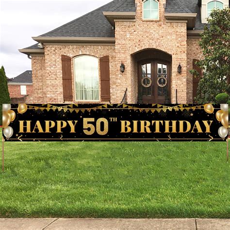 Buy Large Happy 50th Birthday Decoration Banner Black And Gold Happy