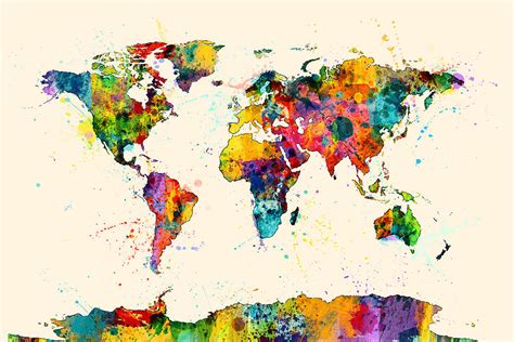 Map Of The World Map Watercolor Digital Art By Michael