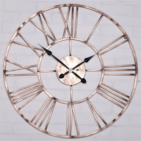 92cm Vintage Copper Effect Finish Large Metal Wall Clock Furniture La