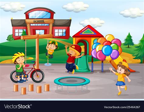 Kids Playing At School Playground Royalty Free Vector Image