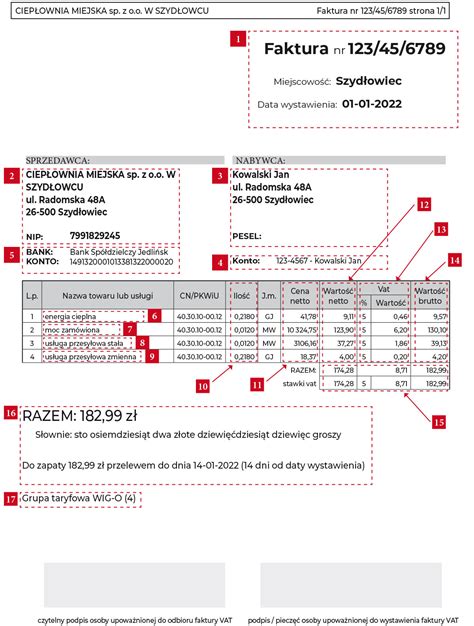 Jak czytać fakturę Ciepłownia Miejska w Szydłowcu