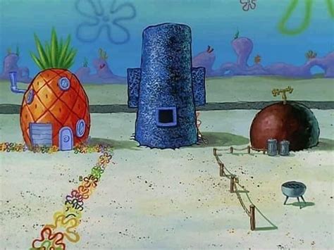 Behind Spongebobs Squidwards And Patricks Houses Spongebob