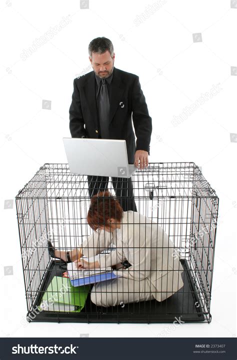 Thirty Something Business Woman Trapped Cage Stock Photo 2373407