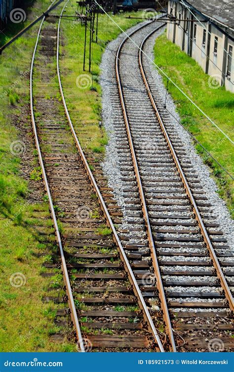 Railway Infrastructure On A Summer Day Tracks Rails Wires And