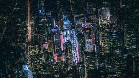 2560x1440 New York Dark City Night Lights Buildings View From Top 5k