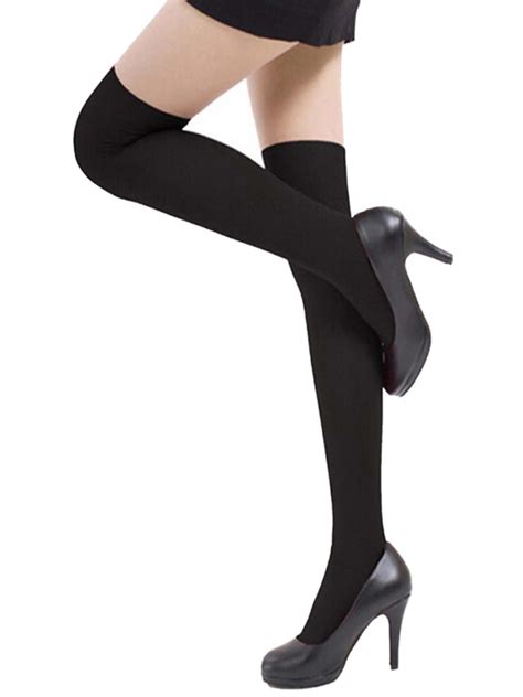 Womens Full Figure Plus Size Nylon Opaque Thigh High Stockings Ebay