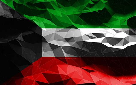 Kuwaiti Flag Low Poly Art Asian Countries National Symbols Flag Of