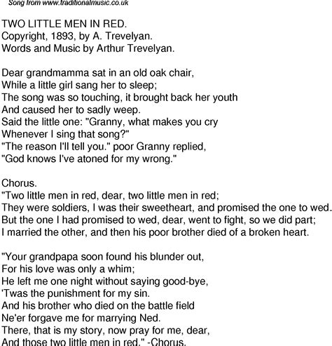 Old Time Song Lyrics for 41 Two Little Men In Red