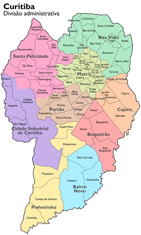 Mapa de Curitiba con sus barrios y administraciones regionales Tamaño completo Gifex