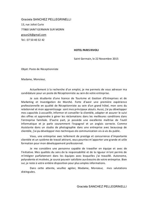 Lettre De Motivation Receptionniste Hotel Lettre Modele