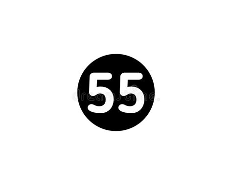 Illustrated Number 55 Flat Black Color Icon Isolated On White