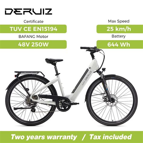 Deruiz Quartz Urban Electric Bicycle Bafang W V Rear Hub Motor V Wh Lithium Battery For