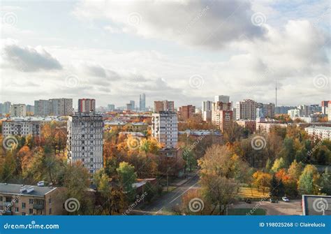 Autumn Urban Landscape Houses On The Outskirts Of Moscow At Sunset