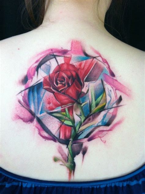 Creative Disney Watercolor Tattoo On Back For Girls Beauty And Beast