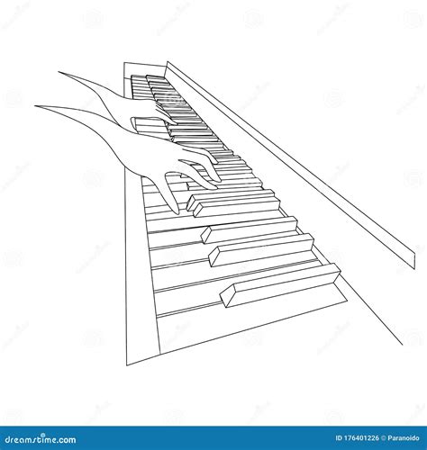 Contour Drawing With Two Hands On Piano Keyboard Stock Vector