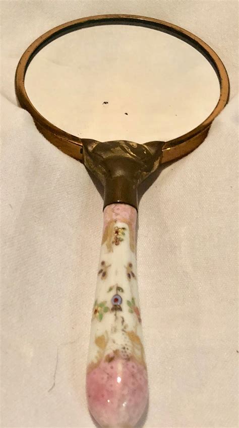 Vintage Handheld Doublesided Mirror With Porcelain Pinkwhite Floral Handle