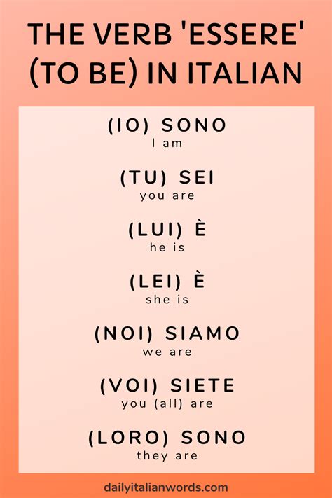 The Verb Essere To Be In Italian Italian Words Italian Phrases