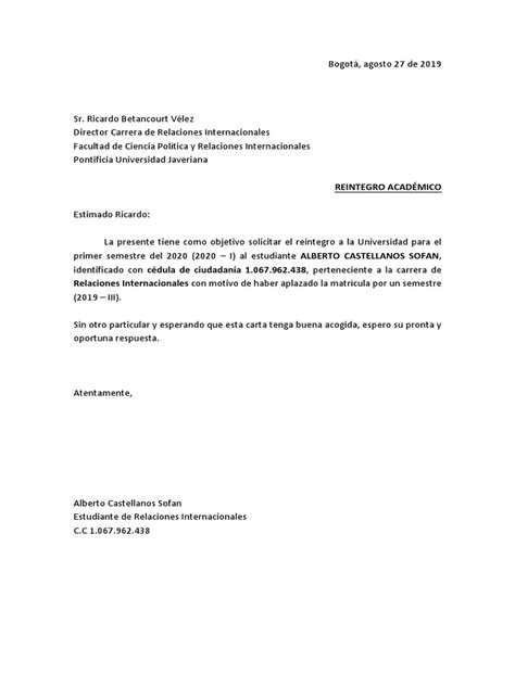 Carta Reintegro Universidad