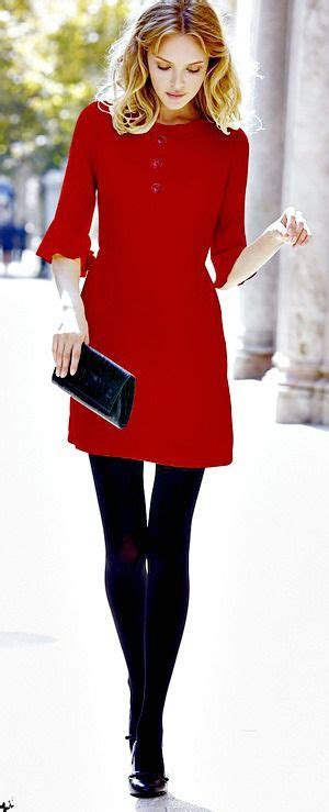 Feminine Red Dress And Black Tights Just A Pretty Style