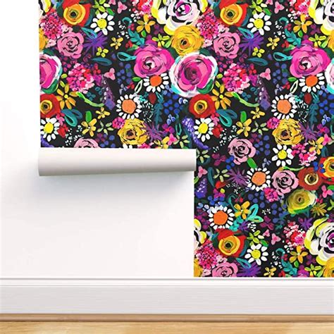 Spoonflower Peel And Stick Removable Wallpaper Colorful Floral Bright