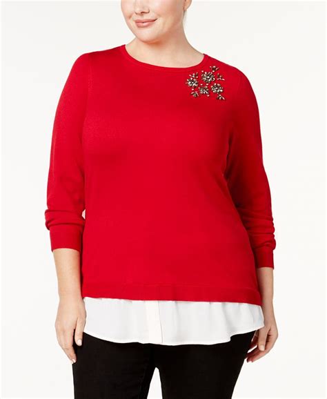 Charter Club Plus Size Layered Look Brooch Sweater Created For Macys Macys