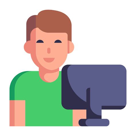 Man In Front Of Monitor Flat Icon Of Computer User 6432107 Vector Art