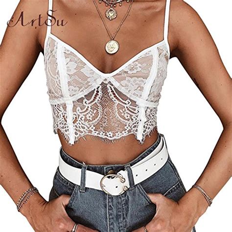 Artsu Sexy Ladies Sleeveless Lace Tank Top Summer V Neck Backless Beach Crop Top Black White