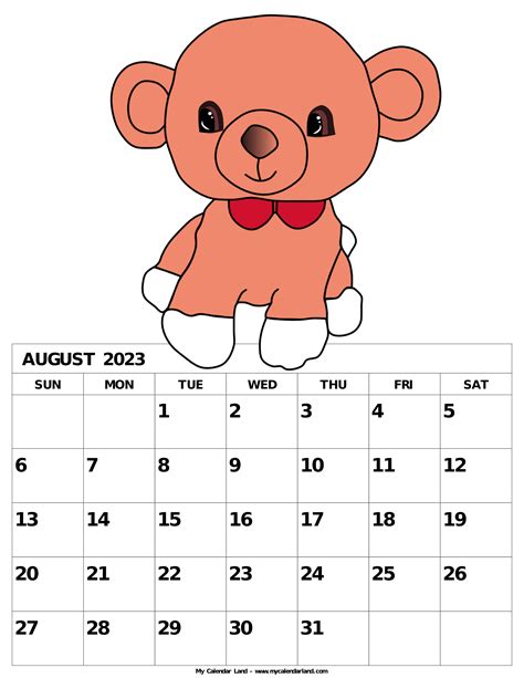 August 2023 Calendar My Calendar Land