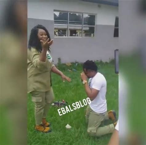 A Male Corper Draws The Attention Of Other Corpers As He Knelt Down