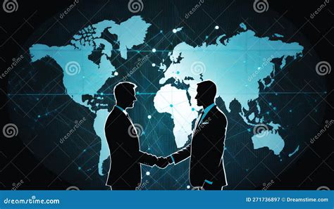 Two Businessman Investor Handshake With Effect Global World Map Network