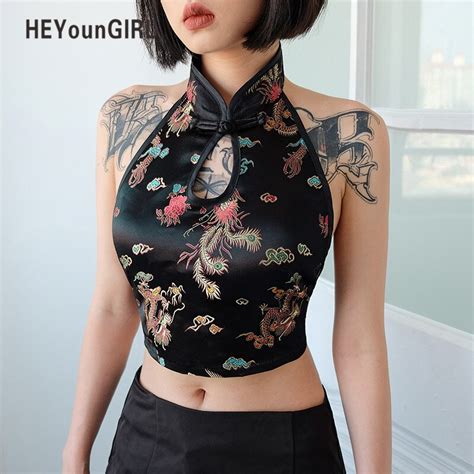 Buy Heyoungirl Black Sexy Crop Top Chinese Style Halter Top Cami Women