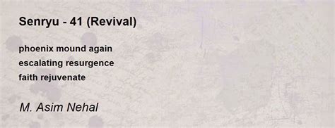 Senryu 41 Revival By M Asim Nehal Senryu 41 Revival Poem