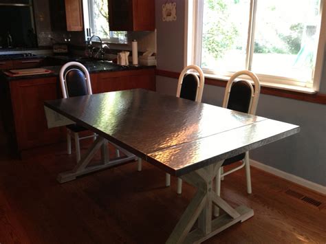17.5w x 17.5 d x 22h, 94 lbs materials: Hand Crafted Custom Hammered Stainless Steel Dining Table ...
