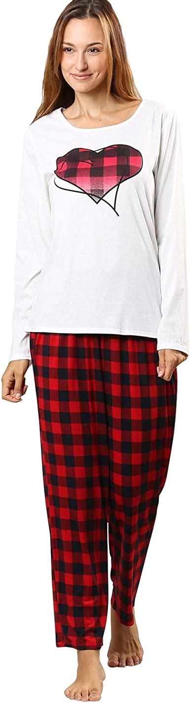 Miureal Pijama De Algodón Para Mujer Conjunto De Pijamas De Manga Larga Y Pantalones A Cuadros