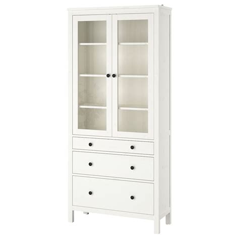 Hemnes Glass Door Cabinet With 3 Drawers White Stain 90x197 Cm 353