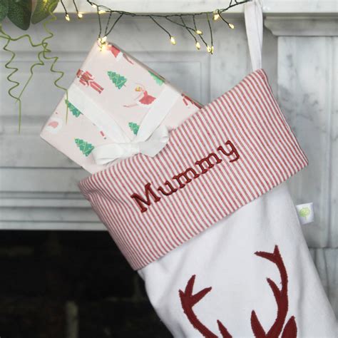 Personalised Red Stag Christmas Stocking Lime Tree London