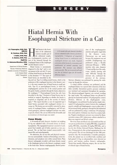 Pdf Hiatal Hernia With Esophageal Strictιrre In A Cat