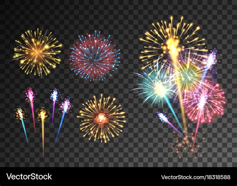 Fireworks Isolated On Dark Transparent Background Vector Image