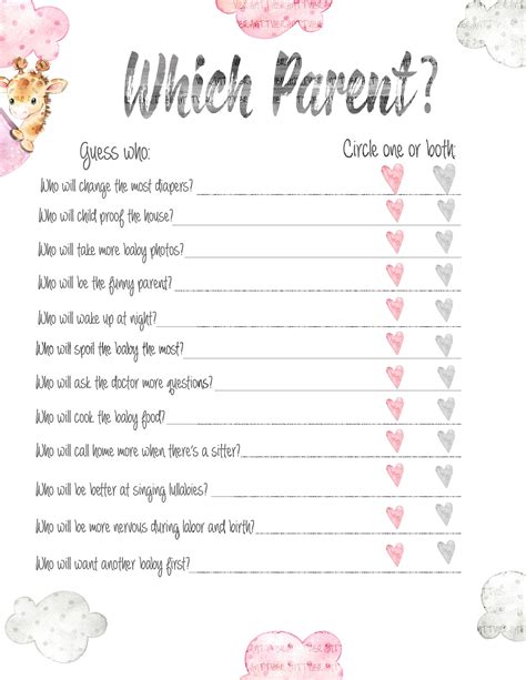 Which Parent Baby Shower Game Etsy