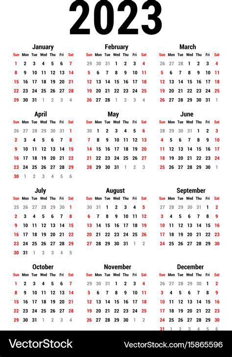 Calendar For 2023 Royalty Free Vector Image Vectorstock