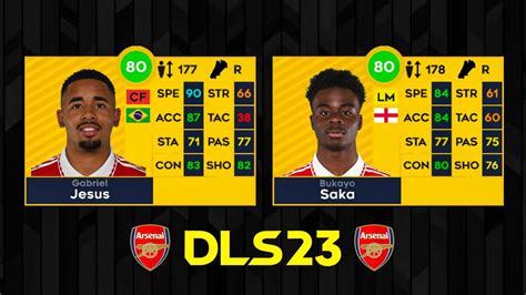 Dls 23 Arsenal Player Ratings Youtube