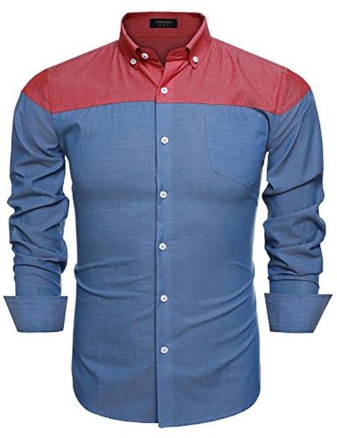 Coofandy Mens Long Sleeve Contrast Color Button Down Casual Shirts
