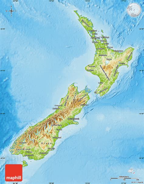 Physical Map Of New Zealand
