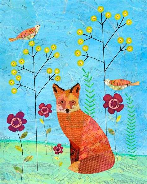 Fox Art Print Fox Collage Paintingwoodland Fox Painting Etsy