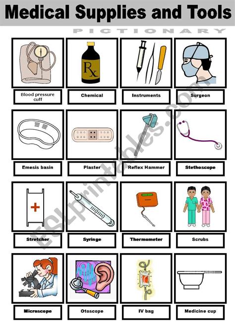 Medical Supplies And Tools Pictionary Esl Worksheet By Lolelozano