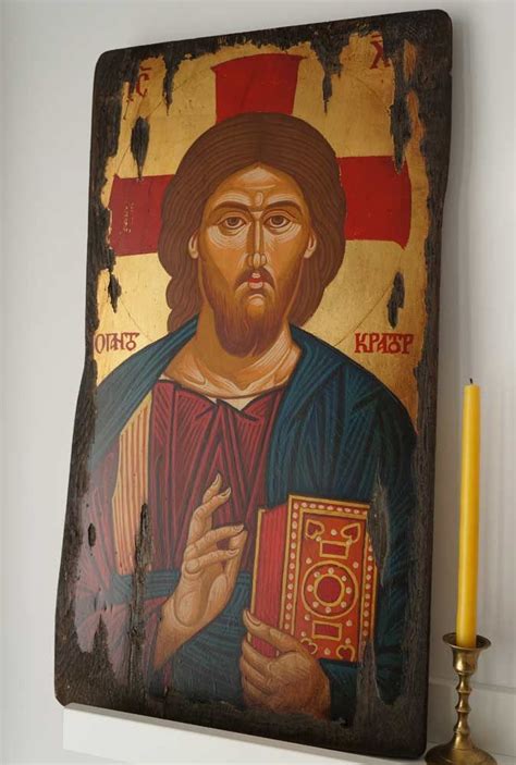 Pantocrator Antique Look Hand Painted Byzantine Icon Paint Icon