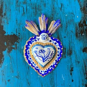 Talavera Tin Heart Mexican Sacred Heart Mexican Tin Wall Etsy