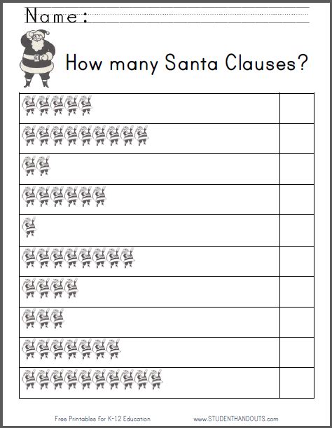 #1 printable christmas pdf worksheets on k12reader.com. How many Santa Clauses? Kindergarten Counting Worksheet | Student Handouts