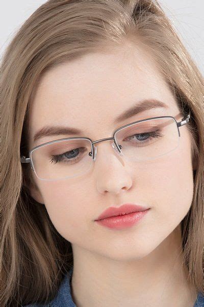 Hiro Rectangle Gunmetal Semi Rimless Eyeglasses Eyebuydirect Clear Glasses Frames Women